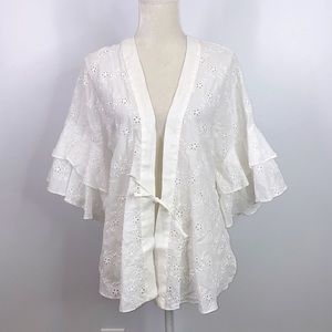 Zara white eyelet tie front kimono style top Medium